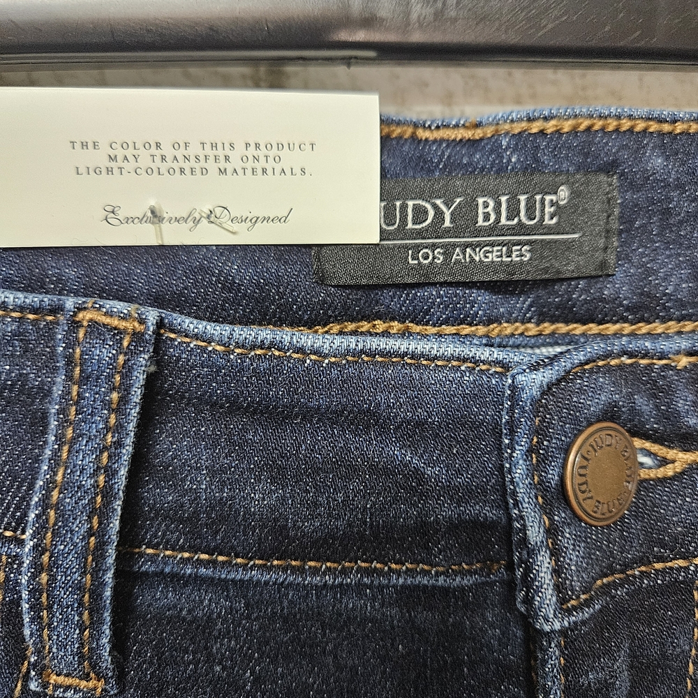 NWT Judy Blue Jeans Mid Rise Straight Fit Dark Wash Jeans Size 7 28 Raw Hem - Picture 4 of 7
